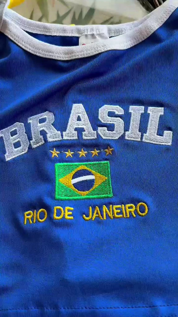 Regata Do Brasil Bordada Tecido Suplex Alça Fina Feminina