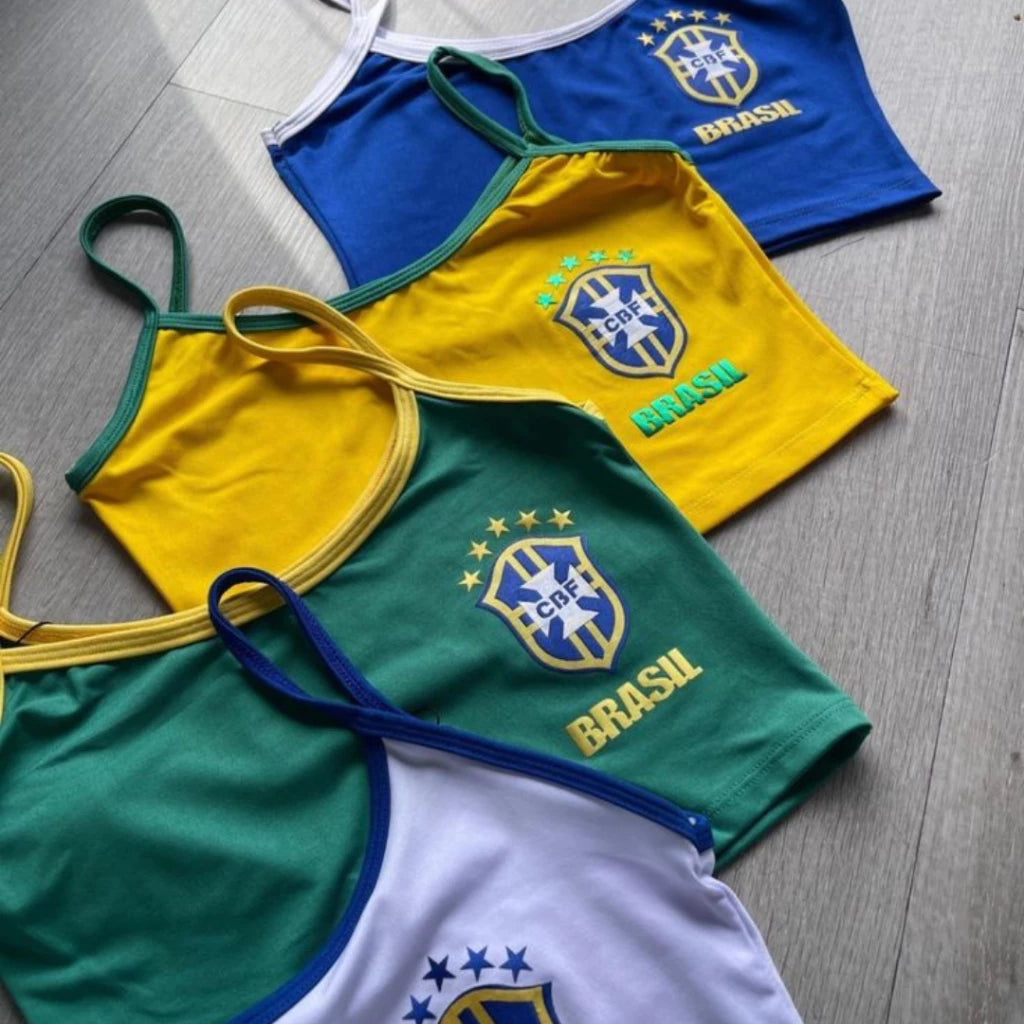 Cropped Regata Brasil Feminina Estampado Alta Qualidade