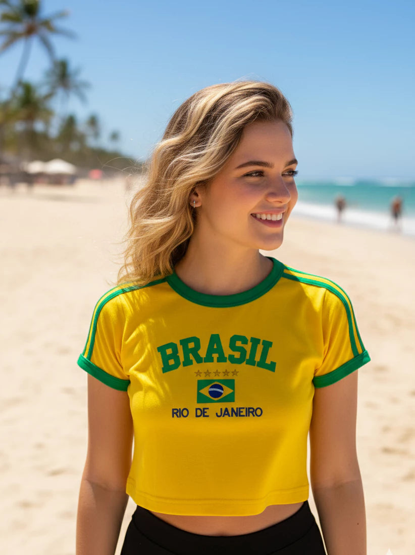 Cropped Do Brasil Bordado Feminino