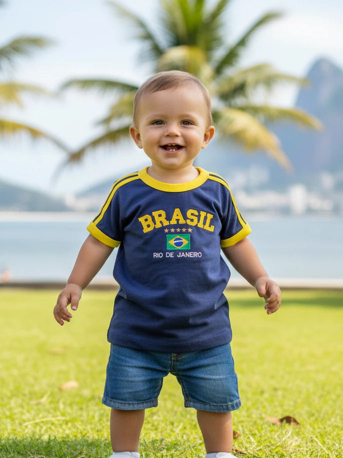 Camisa do Brasil Bordada Infantil Unissex