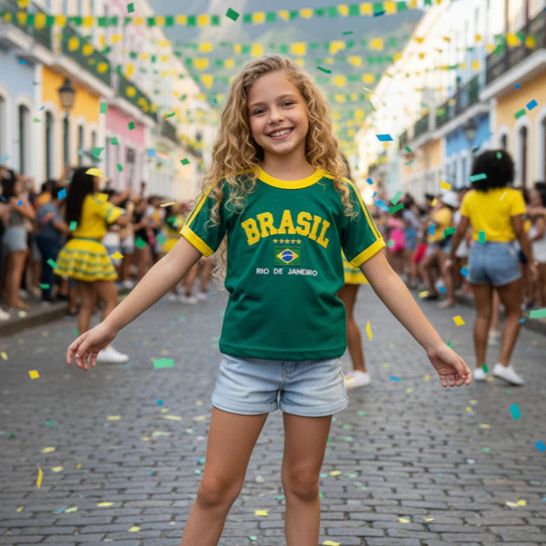 Camisa do Brasil Bordada Infantil Unissex